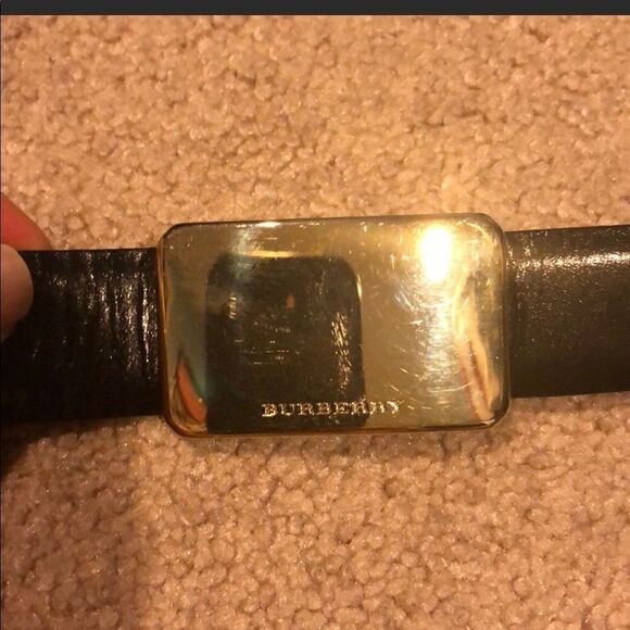 Burberry Black Leather with Gold Plaque Belt BURBERRY Gold Plated Black Leather Logo Mirror Buckle Belt  main image 3